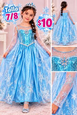 Girls Elsa Princess Costume Dress Size 7/8