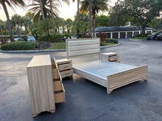 4-Piece Modern Light Wood Bedroom Set Queen Size by Malaysia furniture