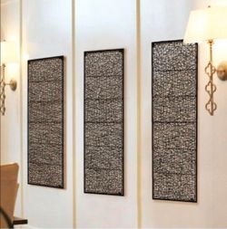 Metal and Rattan Wall Decor (Measurements 17" W x 54" H) Abstract Modern Wall Decor
