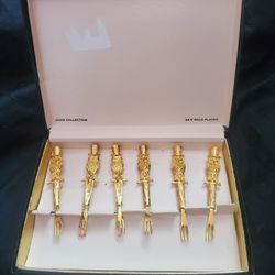 RARE VINTAGE Set of Mid-Century 24k Gold Plated Owl Cocktail Forks Original Box