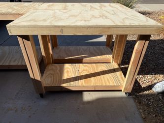 Wood Workbench with Shelf and Casters