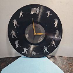12 Inch Vinyl Record Hockey Players Cut Out Clock