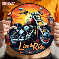 🏍️ "Live to Ride" Vintage Motorcycle Round Metal Sign