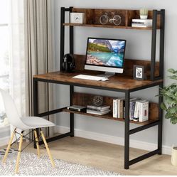 New In Box 55" Tall Computer Desk, Home Office Desk with Hutch and Shelves