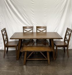 6-Piece Dining Table Set with 4 Side Chairs and Bench, Solid wood , Walnut *Free Delivery*