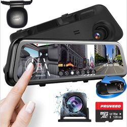 PRUVEEO 2K Mirror Dash Cam 3 Channel,Rear View Mirror Camera,Dash cam Front and Rear Inside,12'' Full Touch Screen, IR Night Vision,GPS,Parking Assist