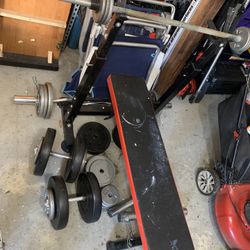 Bench Set With Plates And Additional Workout Equipment 
