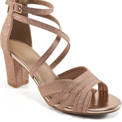 Ecetana Womens Heels Sandals Dressy: Chunky Strappy Block High Heels 