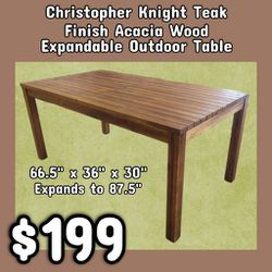 NEW Christopher Knight Teak Finish Acacia Wood Expandable Outdoor Table: njft 