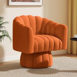 Swivel Accent Chair, 360° Swivel Barrel Chair with Armrest,Velvet Upholstered Single Sofa Reading Chair for Living Room,Bedroom,Waiting Room(Orange)

