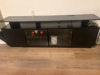Black TV Stand with Glass Door Cabinets