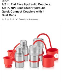 1/2 in. Flat Face Hydraulic Couplers, 1/2 in. NPT Skid Steer Hydraulic Quick Connect Couplers with 4 Dust Caps