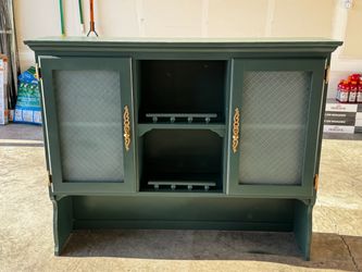 Green Painted Wood Hutch with Glass Doors
