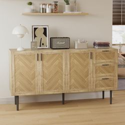 YOURLITE Buffet Cabinet with Storage, 62'' Sideboard Cabinet with 3 Drawers and 3 Doors,Farmhouse Accent Cabinet for Dinning Room, Kitchen, Hallway, a