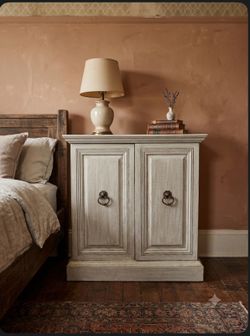 Distressed White Bedroom Armoire / Small Cabinet – French Country Style