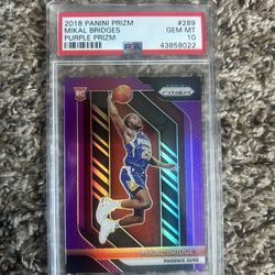 2018-2019 NBA Prizm Mikal Bridges Purple Prizm Rookie Card PSA 10 