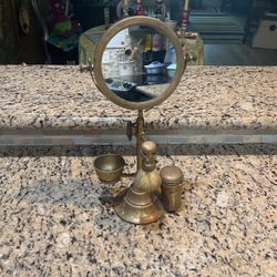 Antique Brass Shaving Mirror On Stand 