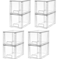 8 Pack Large Stackable Storage Drawers,Clear Acrylic Drawer Organizers with Handles, Easily Assemble for Fridge, Bathroom,Kitchen Undersink,Cabinet,Pa