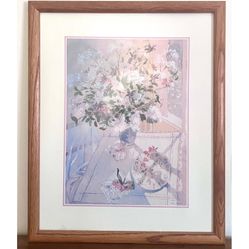 Vintage Tablescape with Flowers Framed Art Print Colin Allbrook Cottage Cottagecore Farmhouse Decor
