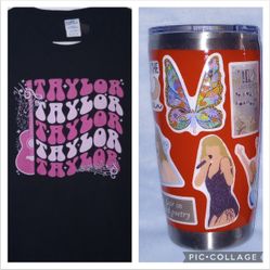 Taylor Swift Eras Tour Inspired Red Sticker Tumbler Tshirt Sz Med Black Pink White 