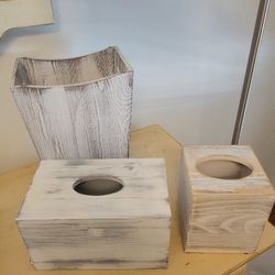 Distress Kleenex Wood Boxes and Garbage Can 