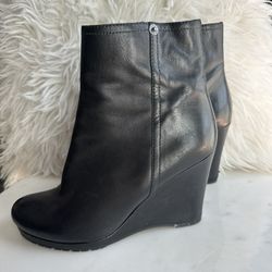 Prada Black Leather Wedge Booties 