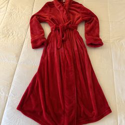 Red Fleece Robe Long Large