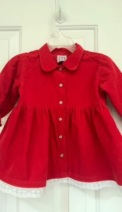 Baby Gap 6-12 month red corduroy dress with white snaps and lace