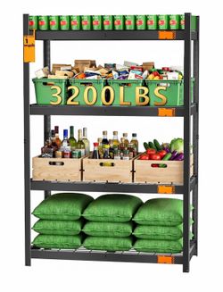 New in box 40''W Storage Shelves, 3200LBS Metal Garage Shelving Unit with Magnetic Lable, Upgraded Structure, Solid Steel, Heavy Duty Adjustable 4 Tie