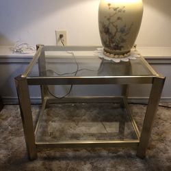 Glass And Brass End Table