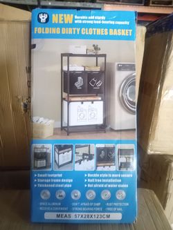 Folding Dirty Clothes Basket with Storage Shelves
