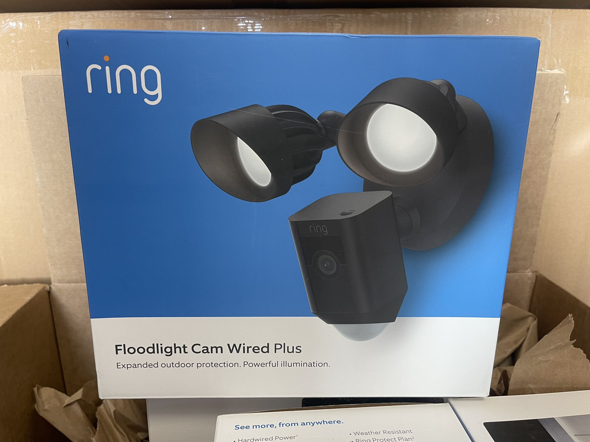 Ring 4 Pack Flood Light Cameras And Yard Sign - Brand New Never Opened 