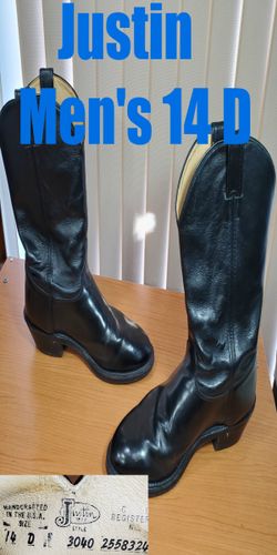Justin Western 3040 Boots Men's 14 D Leather Vibram Oil Resist No Mark Black Pull Up Jordan