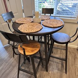 Wood & Iron Pub-Height Dining Set – 41” Tall, 38” Wide – Great Condition