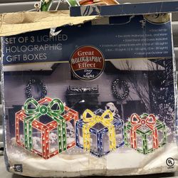 Set Of Three Holographic Gift Boxes For Christmas Yard Decor