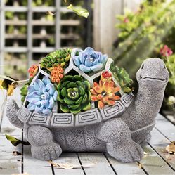 Solar Waterproof Garden Statue Turtle Figurine with Succulent and 6 LED Lights - Outdoor Lawn Decor Garden Tortoise Statue for Patio, Balcony, Yard, L