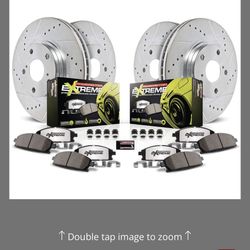 Power Stop Brake Kit For 2015-2022 Ford Mustang [Model Specific] Front And Rear Z26 Carbon-Fiber Brake Pads With Drilled And Slotted Brake Rotors Repl