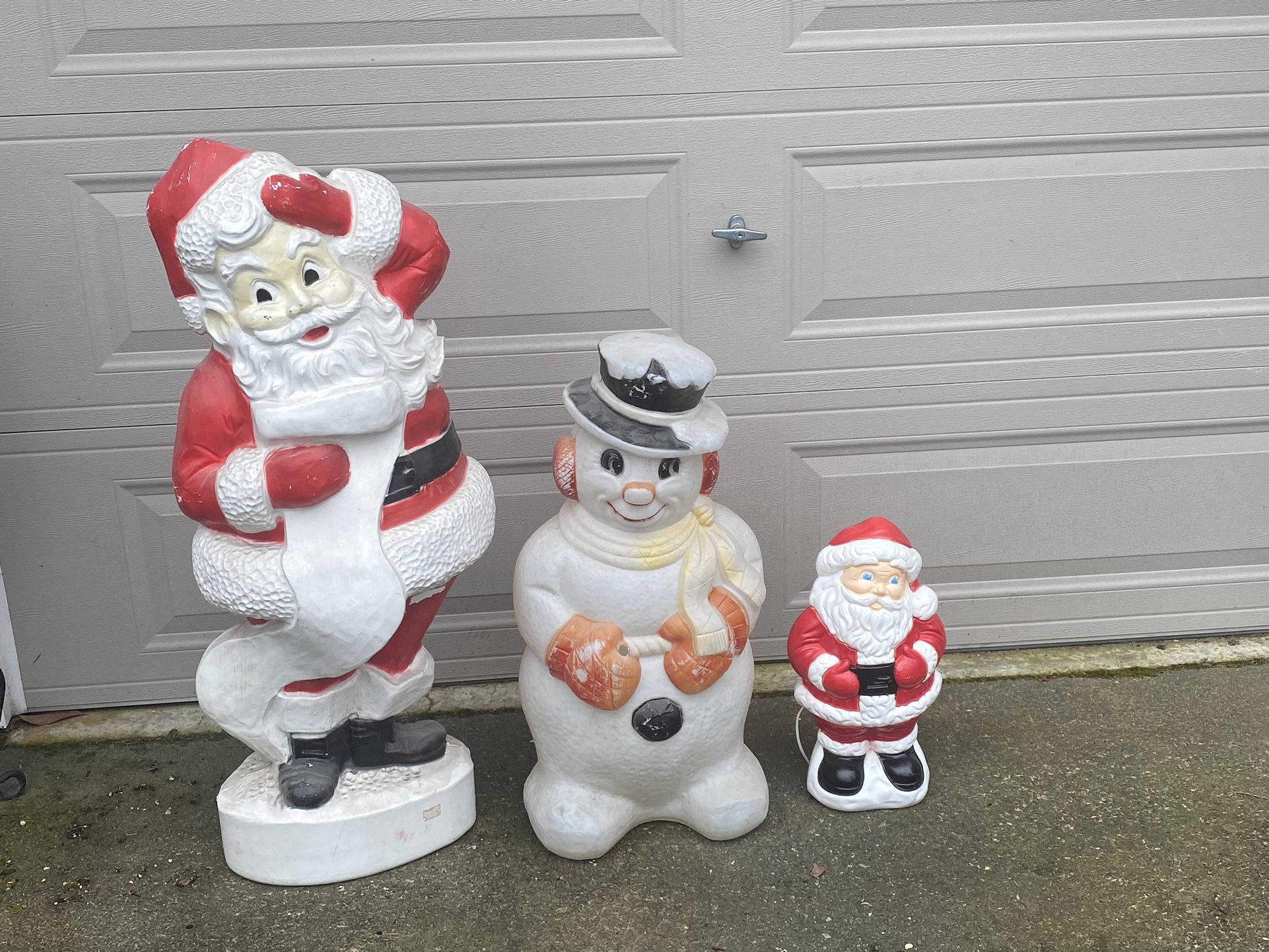 3 Holiday Xmas Blow Mold Santa, Snowman