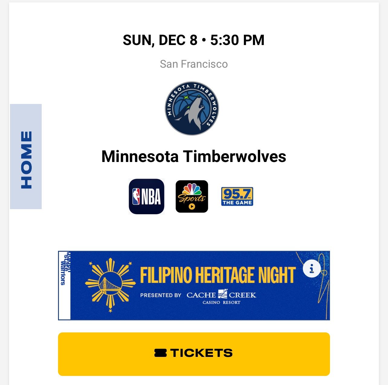 1 Warriors Vs T-wolves Ticket
