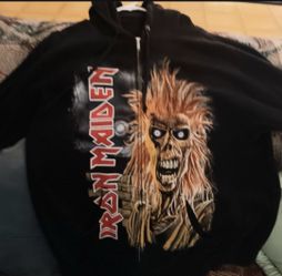 Rare IRON MAIDEN First Album Zippered Hoodie Vintage 1980's- 1990's Men's XL