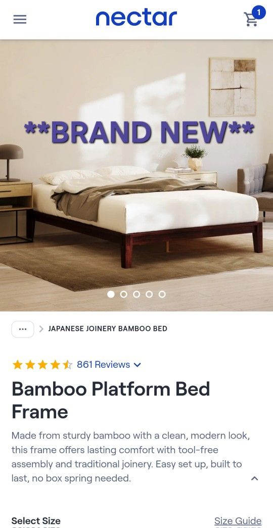 King Platform Bamboo Bedframe – Walnut Color