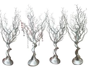 Vintage 28: Silver Metallic Manzanita Tree Centerpieces 4 (One With Hanging Crystals)