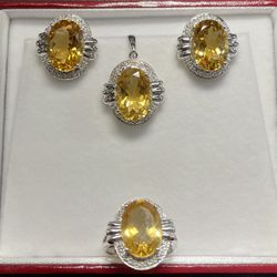 Yellow Topaz With Diamonds Set 