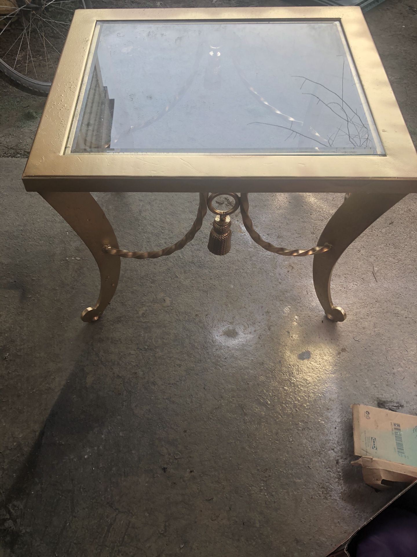 Gold vintage metal and glass table