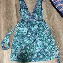 H&M Peacock Print V-Neck Dress