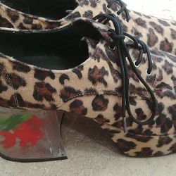 Funtasma Leopard platform shoes with goldfish in the heels