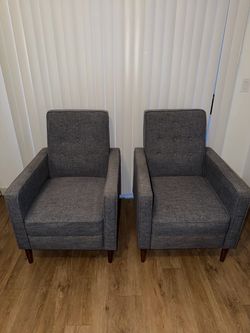 Pair of Gray Tufted Accent Armchairs