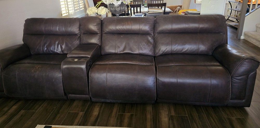 Dual Reclining Brown Leather Sofa