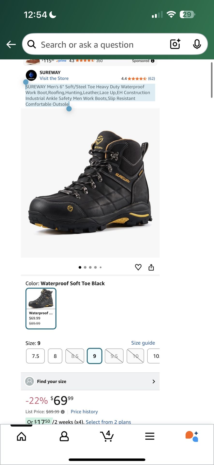 SUREWAY Men's 6" Soft/Steel Toe Heavy Duty Waterproof Work Boot,Roofing,Hunting,Leather,Lace Up,EH Construction Industrial Ankle Safety Men Work Boots