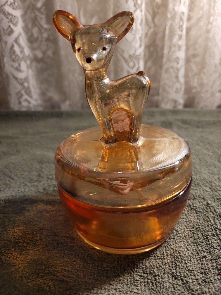 Vintage Jeannette Marigold Carnival Glass Trinket Box